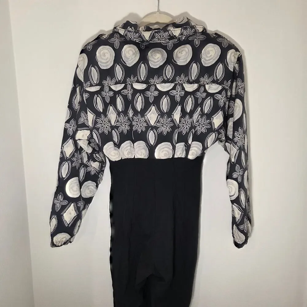 Vintage NILS One Piece Ski Suit 6 USA Floral Black Insulated Snowsuit Jumpsuit